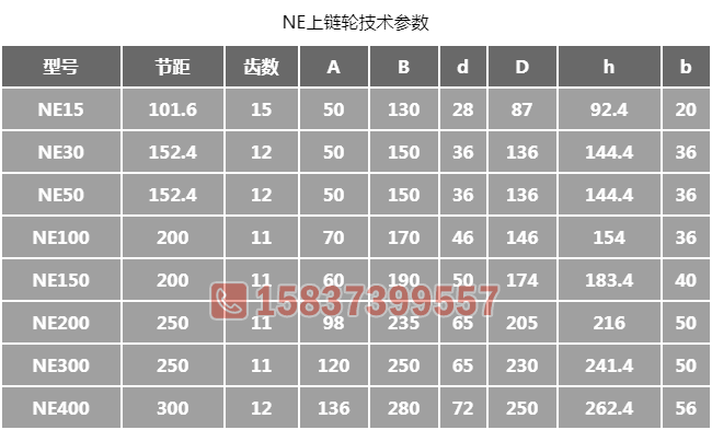 NE提升机链轮尺寸